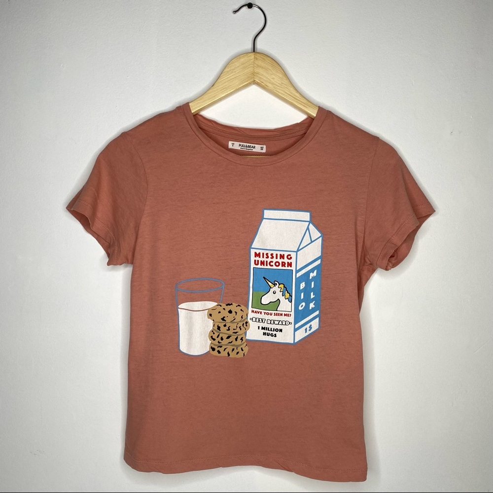 Pull&Bear Pink Graphic Tshirt Cute Unicorn Design Size S
